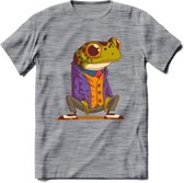 Casual kikker T-Shirt Grappig | Dieren reptiel Kleding Kado Heren / Dames | Animal Skateboard Cadeau shirt - Donker Grijs - Gemaleerd - 3XL