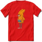 Verlegen vos T-Shirt Grappig | Dieren honden Kleding Kado Heren / Dames | Animal Skateboard Cadeau shirt - Rood - L