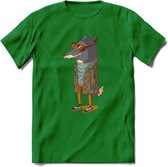 Casual vos T-Shirt Grappig | Dieren honden Kleding Kado Heren / Dames | Animal Skateboard Cadeau shirt - Donker Groen - S