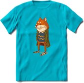 Casual vos T-Shirt Grappig | Dieren honden Kleding Kado Heren / Dames | Animal Skateboard Cadeau shirt - Blauw - 3XL