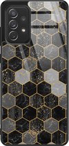 Samsung A52s hoesje glass - Hexagons zwart | Samsung Galaxy A52 5G case | Hardcase backcover zwart