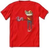 Casual koffie kikker T-Shirt Grappig | Dieren reptiel Kleding Kado Heren / Dames | Animal Skateboard Cadeau shirt - Rood - L