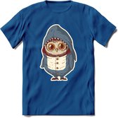 Casual haai uil T-Shirt Grappig | Dieren vissen uilen Kleding Kado Heren / Dames | Animal Skateboard Cadeau shirt - Donker Blauw - 3XL