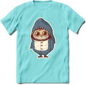 Casual haai uil T-Shirt Grappig | Dieren vissen uilen Kleding Kado Heren / Dames | Animal Skateboard Cadeau shirt - Licht Blauw - XXL