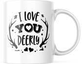 Valentijn Mok met tekst: I love you deerly | Valentijn cadeau | Valentijn decoratie | Grappige Cadeaus | Koffiemok | Koffiebeker | Theemok | Theebeker