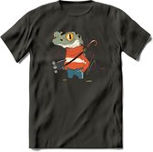 Casual kikker T-Shirt Grappig | Dieren reptiel Kleding Kado Heren / Dames | Animal Skateboard Cadeau shirt - Donker Grijs - 3XL