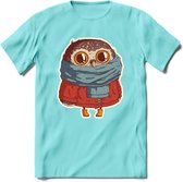 Winter uil T-Shirt Grappig | Dieren uilen Kleding Kado Heren / Dames | Animal Skateboard Cadeau shirt - Licht Blauw - S