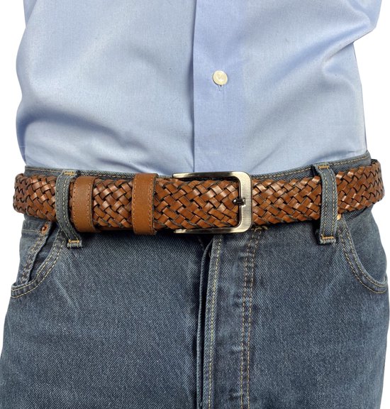 Riem - Cuir tressé - 3,5 cm - Riem en cuir marron clair - 135 cm (Tour de taille 115 cm)