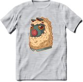 Casual lama T-Shirt Grappig | Dieren alpaca Kleding Kado Heren / Dames | Animal Skateboard Cadeau shirt - Licht Grijs - Gemaleerd - S