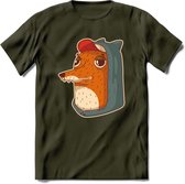 Hippe vos T-Shirt Grappig | Dieren honden Kleding Kado Heren / Dames | Animal Skateboard Cadeau shirt - Leger Groen - XL