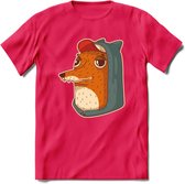 Hippe vos T-Shirt Grappig | Dieren honden Kleding Kado Heren / Dames | Animal Skateboard Cadeau shirt - Roze - L