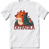 Graaf catracula T-Shirt Grappig | Dieren katten halloween Kleding Kado Heren / Dames | Animal Skateboard Cadeau shirt - Wit - L