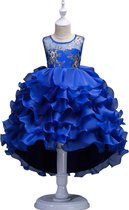 Geborduurde prinsessenjurk - Meisjes feestjurk - Maat: 130 cm - Blauw