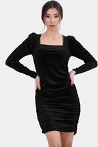 HASVEL-Mini-jurk Dames - Fluweel -Zwart - Maat 42- jurk met lange mouwen
