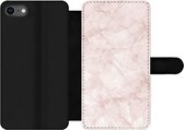 Bookcase Geschikt voor iPhone SE 2020 telefoonhoesje - Marmer print - Rosé - Chic - Met vakjes - Wallet case met magneetsluiting
