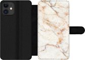 Bookcase Geschikt voor iPhone 11 telefoonhoesje - Marmer print - Bruin - Luxe - Met vakjes - Wallet case met magneetsluiting