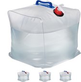 Relaxdays opvouwbare jerrycan - 20 liter - set van 4 - water jerrycan met kraan - camping