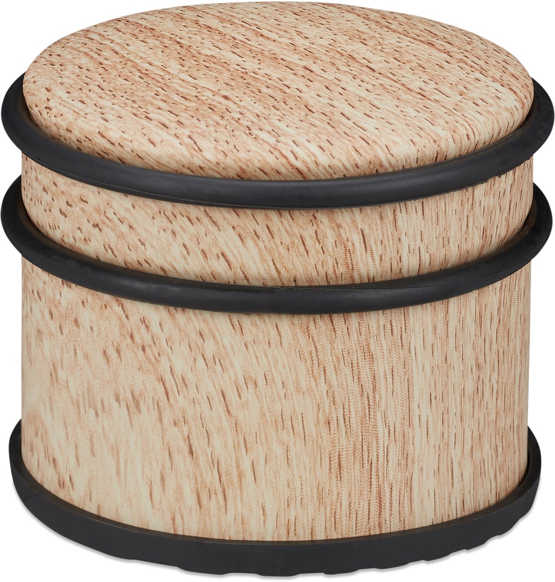 Zware deurstopper voor deuren en ramen - RVS en rubber houtlook - Hoge deurbuffer - ∅ 95 cm - Lichtbruin Deurstopper