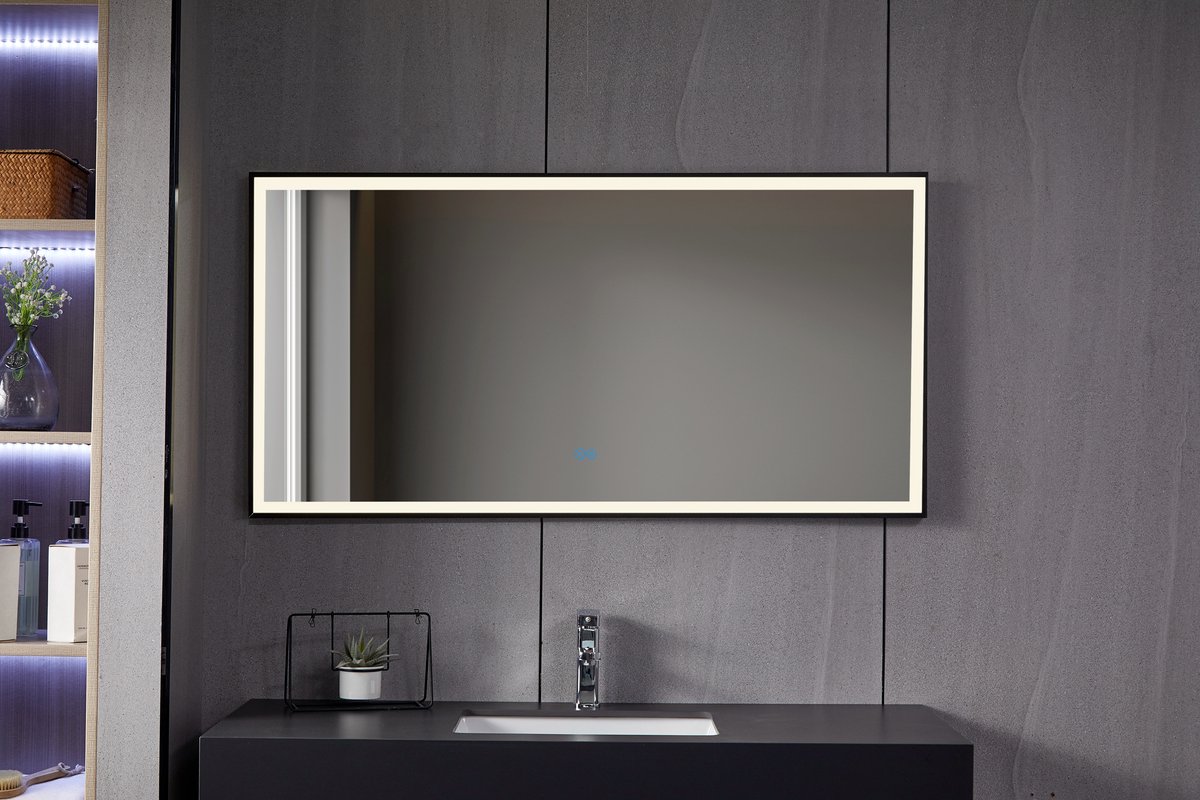 Miroir de salle de bain avec cadre noir, LED, anti-buée 60 x 100 cm - Bella  Mirror | bol.com