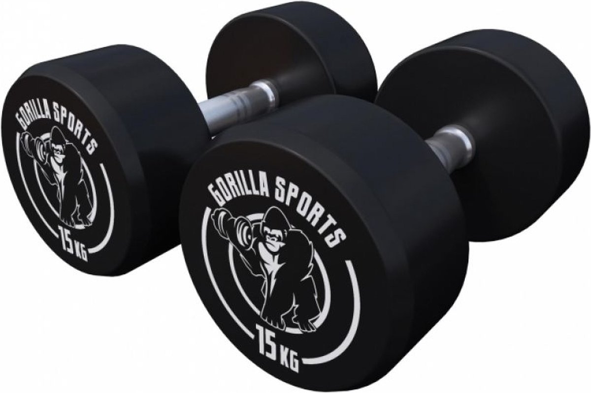 Gorilla Sports Dumbellset - Halterset - 2 x 15 kg - Gietijzer rubber coating
