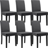 Eetkamerstoel - Set van 6 stoelen - Kunstleer & hout - Donker grijs & zwart - Afmeting (HxBxD) 90 x 37~42 x 48 cm