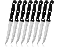 Set van 8 Steak Messen - zeer scherpe messen - rvs - vaatwasmachine bestendig - pizza - vleesmes - kunststof handvat met houtlook