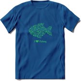 I Love Fishing - Vissen T-Shirt | Groen | Grappig Verjaardag Vis Hobby Cadeau Shirt | Dames - Heren - Unisex | Tshirt Hengelsport Kleding Kado - Donker Blauw - XL