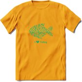 I Love Fishing - Vissen T-Shirt | Groen | Grappig Verjaardag Vis Hobby Cadeau Shirt | Dames - Heren - Unisex | Tshirt Hengelsport Kleding Kado - Geel - 3XL