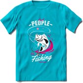 Cool People Do Fishing - Vissen T-Shirt | Roze | Grappig Verjaardag Vis Hobby Cadeau Shirt | Dames - Heren - Unisex | Tshirt Hengelsport Kleding Kado - Blauw - XL