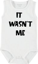 Baby Rompertje met tekst 'It wasnt me' | mouwloos l | wit zwart | maat 50/56 | cadeau | Kraamcadeau | Kraamkado