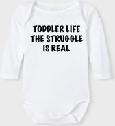 Baby Rompertje met tekst 'toddler life, the struggle is real' |Lange mouw l | wit zwart | maat 50/56 | cadeau | Kraamcadeau | Kraamkado