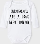 Baby Rompertje met tekst 'Juiceboxes are a boys best friend' | Lange mouw l | wit zwart | maat 62/68 | cadeau | Kraamcadeau | Kraamkado