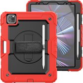 Geschikt Voor: iPad Pro 11 (2018 / 2020 / 2021) / Air 4 Tablet Kids case - Armor Case - Schermbeschermer - ShockProof - Handstrap - met Schouderband - Zwart / Rood - ZT Accessoires