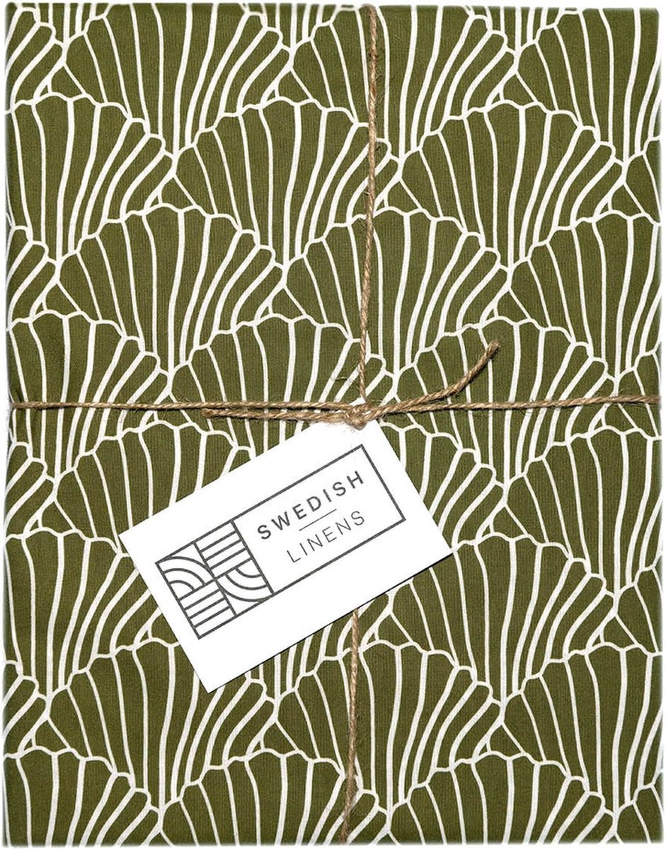 Swedish Linens - Kussensloop Seashells (50x75 cm) - Kussensloop - Olive Green