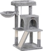 Krabpaal/klimtoren voor katten, lichtgrijs met knuffelgrot, krabplank en uitkijkplatform