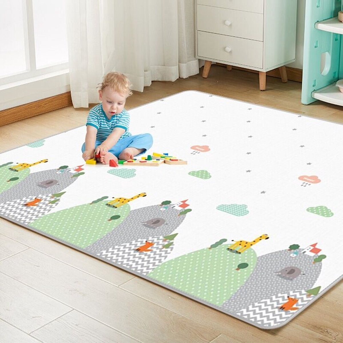 Buxibo - Tapis de jeu en mousse double face 180x120 cm - Mousse