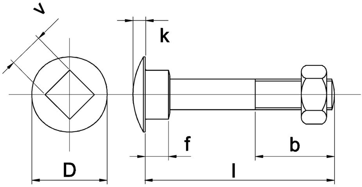 Slotbout M10x20mm Staal Verzinkt + moer - 100 stuks