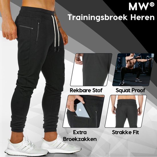 MW Training Pants for Men Long - Pantalon de sport long pour le gymnase - Incl. Sac Mobile - Taille XXL