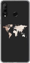 Geschikt voor Huawei P30 Lite hoesje - Wereldkaart - Leer - Zwart - Siliconen Telefoonhoesje