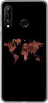 Geschikt voor Huawei P30 Lite hoesje - Wereldkaart - Leer - Zwart - Siliconen Telefoonhoesje