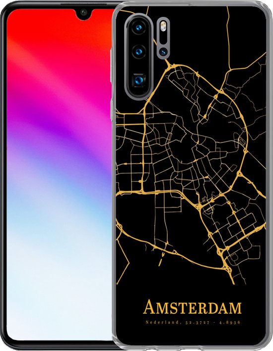Coque Huawei P30 Pro - Amsterdam - Carte - Or - Zwart - Siliconen