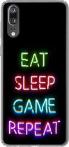 Geschikt voor Huawei P20 hoesje - Gaming - Led - Quote - Eat sleep game repeat - Gamen - Siliconen Telefoonhoesje