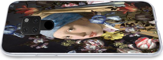 Telefoonhoesje Geschikt voor Huawei P40 Lite hoesje - Meisje met de parel - Johannes Vermeer - Bloemen - Siliconen Telefoonhoesje Telefoonhoesje