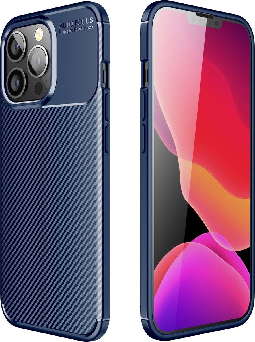 Mobigear Hoesje geschikt voor Apple iPhone 13 Pro Telefoonhoesje Flexibel TPU | Mobigear Racing Backcover | iPhone 13 Pro Case | Back Cover - Blauw
