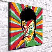 David Bowie Pop Art Acrylglas - 100 x 100 cm op Acrylaat glas + Inox Spacers / RVS afstandhouders - Popart Wanddecoratie