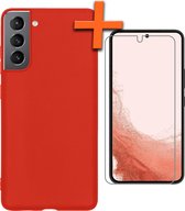 Hoesje Geschikt voor Samsung S22 Plus Hoesje Siliconen Cover Case Met Screenprotector - Hoes Geschikt voor Samsung Galaxy S22 Plus Hoes Back Case - Rood