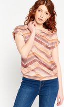 LOLALIZA Lurex t-shirt met zigzagpatroon - Bruin - Maat S