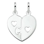 Vriendschapshartje® Breekhartje puzzelstukje met hartjes zilver - hanger met 2 zilveren Jasseron kettingen 50cm 1mm - hart hanger - breekhart