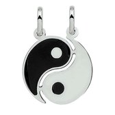 Vriendschapshartje® Yin Yang zilveren hanger breekplaatje - hanger met 2 zilveren Jasseron kettingen 50cm 1mm