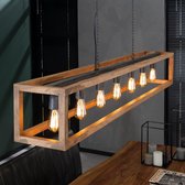 Crea 7L Rechthoek houten frame Hanglamp -  excl led lampen - E27 - Bruin - Industrieel hanglampen - Design Plafond lamp